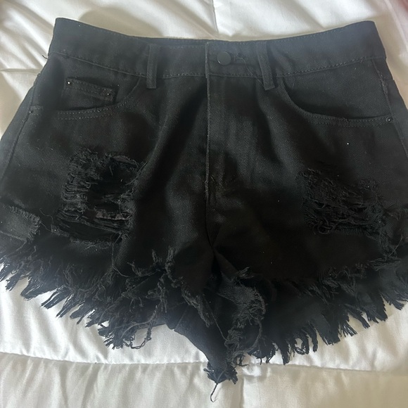 Black Distressed Denim Shorts - Picture 1 of 2